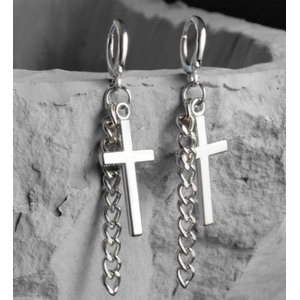 Серьги Кресты на цепочке серебряные
