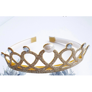 Ободок Корона с жемчугом и стразами золотая