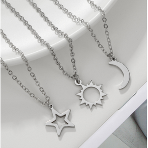 Кулон Солнце, месяц и звезда контурный серебряный тройной
