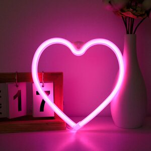 Неоновый светильник Сердце розовый