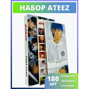 Набор почтовых открыток с закладками (30 шт.) + наклейки (120 шт.) Ateez 4th Official Fanclub Atiny KIt