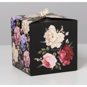 Подарочная коробка Цветы "Present" черная c лентой 12х12х12