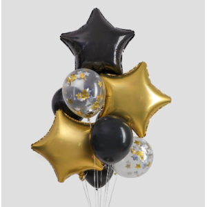 Набор воздушных шаров Звезды черное золото с наполнителем (10 шт.)