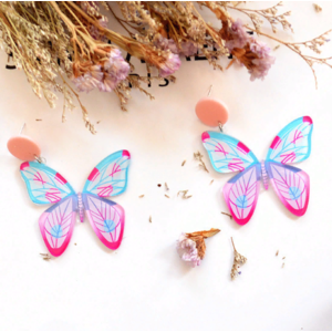 Серьги Бабочки розово-голубые акриловые
