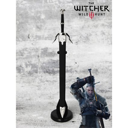 Меч стальной: Ведьмак (Witcher) черно-серебряный 22 см. + вертикальная подставка
